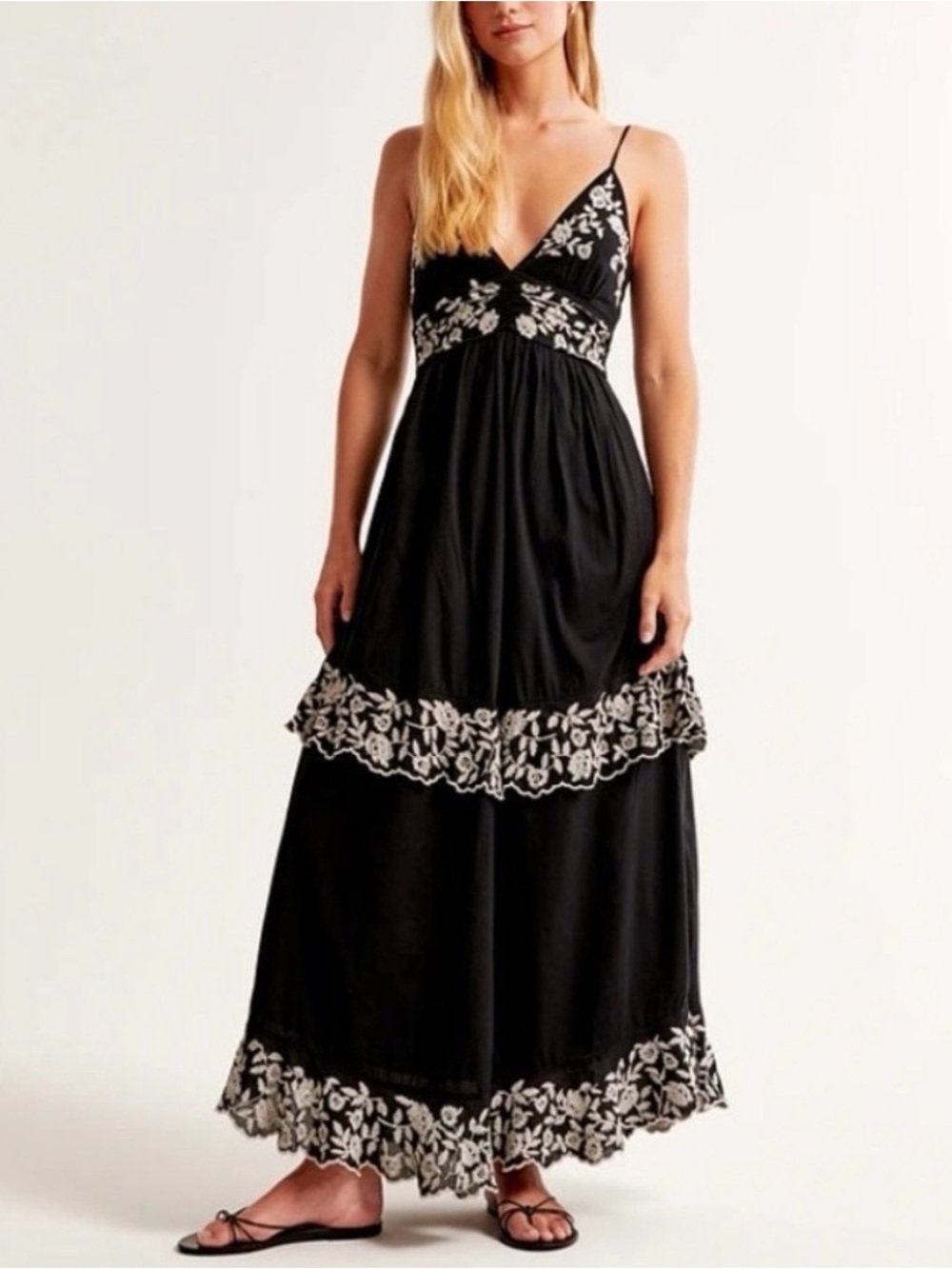 Abercrombie & Fitch Tiered Ruffle Maxi Dress w/ Floral Embroidery Size XL Boho